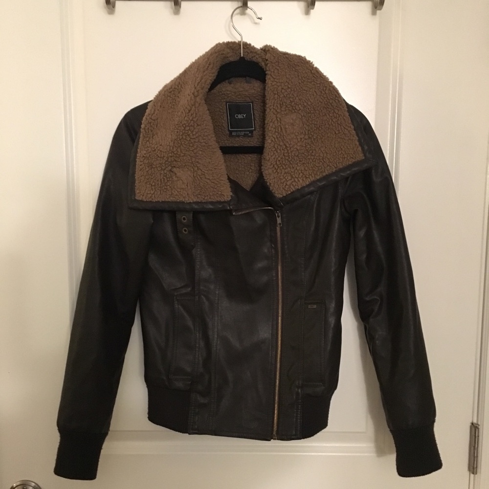 Obey Brown faux leather jacket